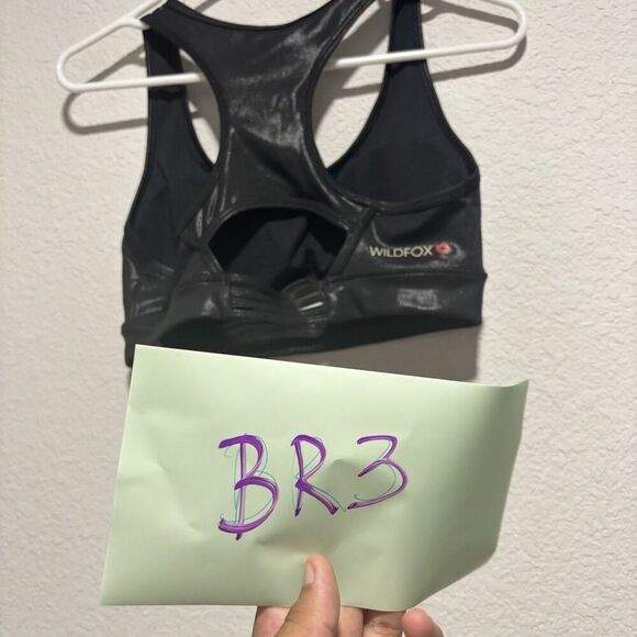 Wildfox Isabella racerback Sports Bra black Shiny Size Medium Athletic - Picture 8 of 8